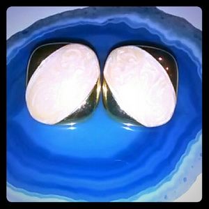 VNTG Napier Enamel Cream Swirl Gold-Tone Earrings